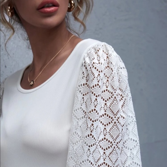 White Lace Sleeve Top - Picture 4 of 5